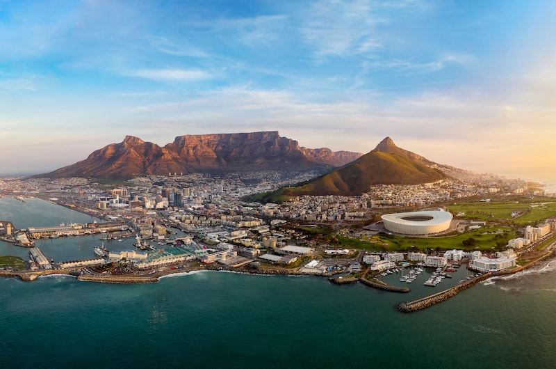 Aerial view of Cape Town at sunset